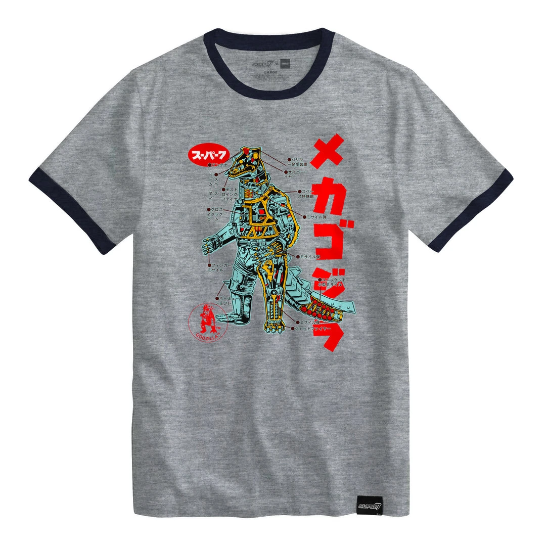 Super7 Toho T-Shirt - Anatomical Mechagodzilla Ringer 3 Super7 Toho T-Shirt - Anatomical Mechagodzilla Ringer